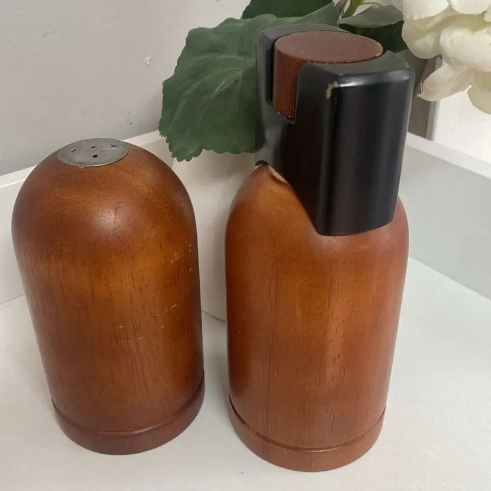 Vintage MCM Art Deco Mr. Dudley Wood Salt Shaker and Pepper Grinders